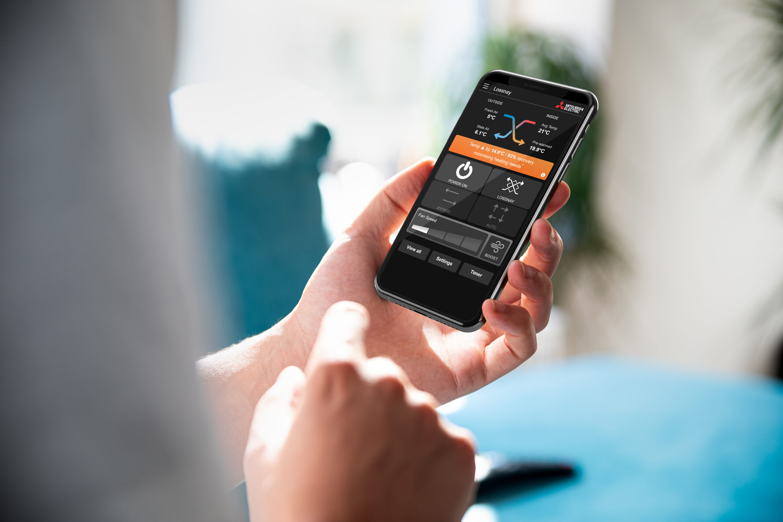 Man using smartphone blank screen frameless modern design while